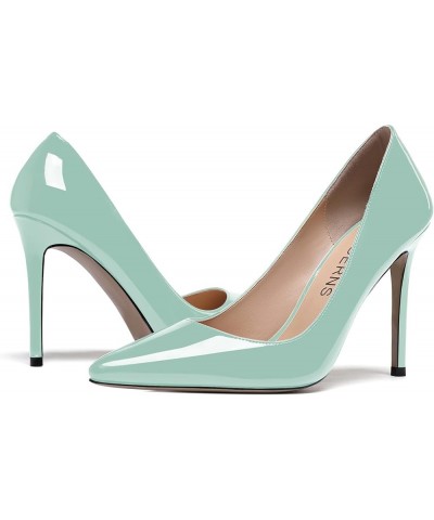 Women's Slim Pointed Toe Patent Leather Slip On Solid Stiletto High Heel Pumps Shoes 4 Inch Turquoise $32.99 Pumps