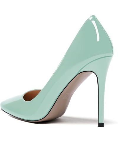 Women's Slim Pointed Toe Patent Leather Slip On Solid Stiletto High Heel Pumps Shoes 4 Inch Turquoise $32.99 Pumps