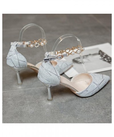 Orthopedic Sandals Casual Wedding Prom Women's Flip-Flops Sparkly Stilettos Heeled Silver $18.23 Outdoor Shoes