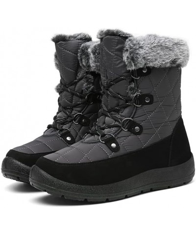 Snow Boots Women Fashion Warm Winter Cold Lace-Up Snow Boots Thickened Warm Faux Fleece Lining Outdoor Cold Snow Boots Grey $...