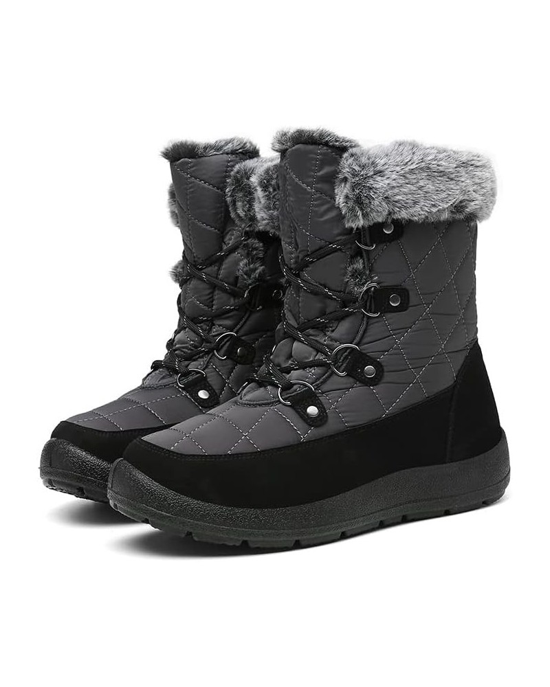 Snow Boots Women Fashion Warm Winter Cold Lace-Up Snow Boots Thickened Warm Faux Fleece Lining Outdoor Cold Snow Boots Grey $...