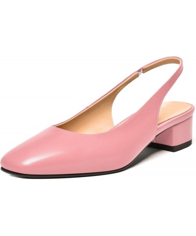 Womens Square Toe Slingback Matte Leather Chunky Low Heel Pumps Shoes 1.5 Inch Pink $41.60 Pumps