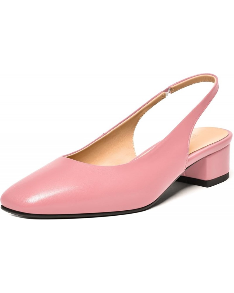 Womens Square Toe Slingback Matte Leather Chunky Low Heel Pumps Shoes 1.5 Inch Pink $41.60 Pumps