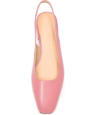 Womens Square Toe Slingback Matte Leather Chunky Low Heel Pumps Shoes 1.5 Inch Pink $41.60 Pumps