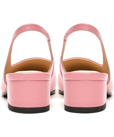 Womens Square Toe Slingback Matte Leather Chunky Low Heel Pumps Shoes 1.5 Inch Pink $41.60 Pumps