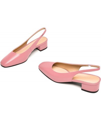 Womens Square Toe Slingback Matte Leather Chunky Low Heel Pumps Shoes 1.5 Inch Pink $41.60 Pumps