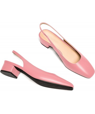 Womens Square Toe Slingback Matte Leather Chunky Low Heel Pumps Shoes 1.5 Inch Pink $41.60 Pumps