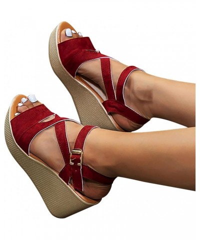 Wedge Sandals for Women Causal Summer Cutout Strappy Buckle Open Toe Platform Beach Shoes Womens Fashion Dressy Ankle Strap P...