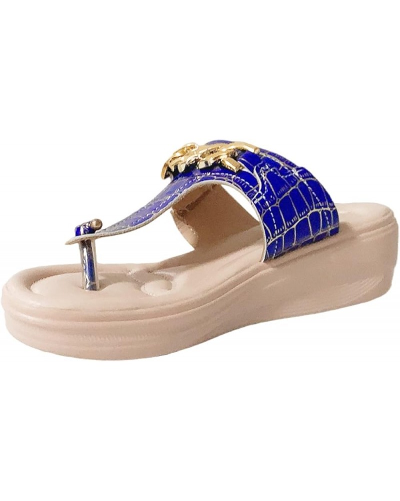 Ladies Summer Bright Face Clip Toe Wedges Metal Chain Flip Flops Outside Wear Wide Wedge Sandals for Women Wide Blue 9 $9.35 ...