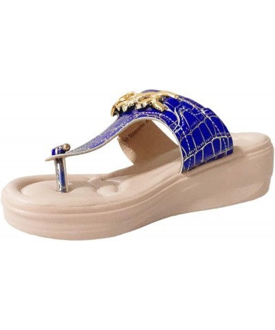 Ladies Summer Bright Face Clip Toe Wedges Metal Chain Flip Flops Outside Wear Wide Wedge Sandals for Women Wide Blue 9 $9.35 ...