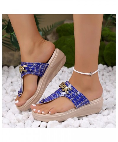 Ladies Summer Bright Face Clip Toe Wedges Metal Chain Flip Flops Outside Wear Wide Wedge Sandals for Women Wide Blue 9 $9.35 ...