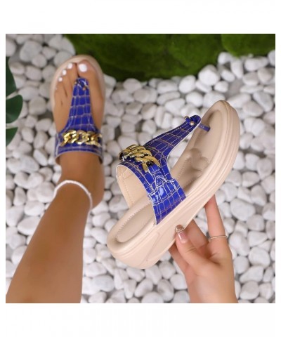 Ladies Summer Bright Face Clip Toe Wedges Metal Chain Flip Flops Outside Wear Wide Wedge Sandals for Women Wide Blue 9 $9.35 ...