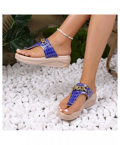 Ladies Summer Bright Face Clip Toe Wedges Metal Chain Flip Flops Outside Wear Wide Wedge Sandals for Women Wide Blue 9 $9.35 ...