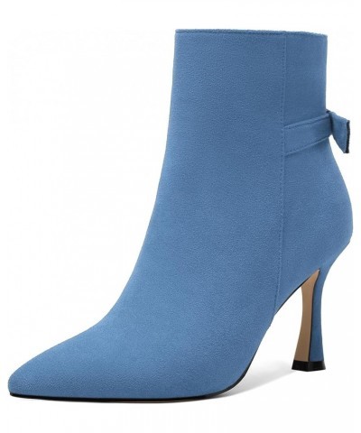 Womens Dating Sexy Solid Zip Pointed Toe Suede Stiletto High Heel Ankle High Boots 3.3 Inch Sky Blue $36.11 Boots