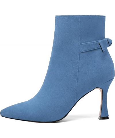 Womens Dating Sexy Solid Zip Pointed Toe Suede Stiletto High Heel Ankle High Boots 3.3 Inch Sky Blue $36.11 Boots