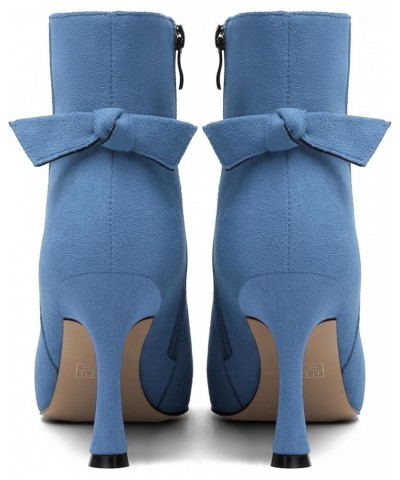 Womens Dating Sexy Solid Zip Pointed Toe Suede Stiletto High Heel Ankle High Boots 3.3 Inch Sky Blue $36.11 Boots