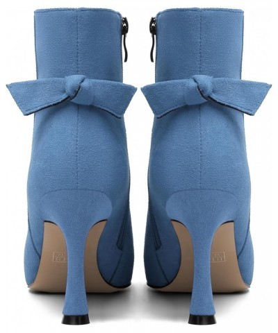 Womens Dating Sexy Solid Zip Pointed Toe Suede Stiletto High Heel Ankle High Boots 3.3 Inch Sky Blue $36.11 Boots