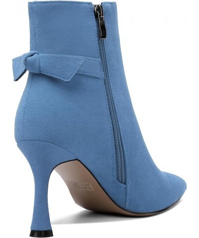 Womens Dating Sexy Solid Zip Pointed Toe Suede Stiletto High Heel Ankle High Boots 3.3 Inch Sky Blue $36.11 Boots