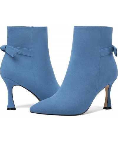 Womens Dating Sexy Solid Zip Pointed Toe Suede Stiletto High Heel Ankle High Boots 3.3 Inch Sky Blue $36.11 Boots