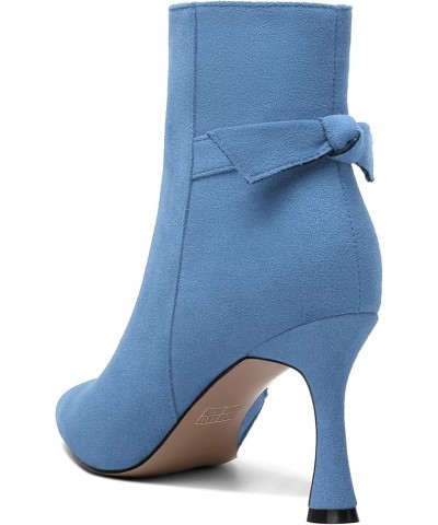 Womens Dating Sexy Solid Zip Pointed Toe Suede Stiletto High Heel Ankle High Boots 3.3 Inch Sky Blue $36.11 Boots