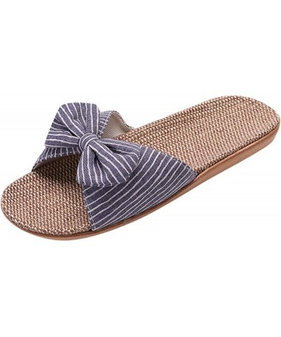 Bow Slippers Sandals for Women,Summer Fashion Anti-slip Linen Home Indoor Open Toe Espadrilles Anti-slip Flat Shoes Dark Blue...