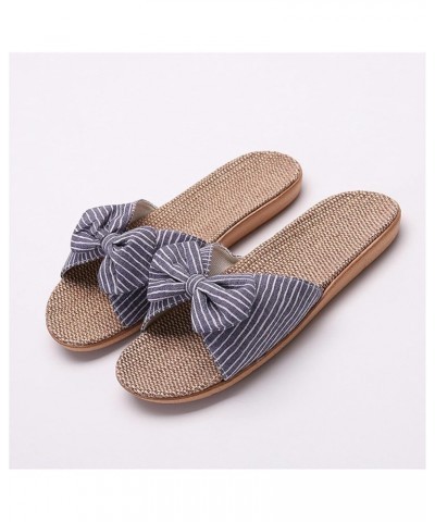 Bow Slippers Sandals for Women,Summer Fashion Anti-slip Linen Home Indoor Open Toe Espadrilles Anti-slip Flat Shoes Dark Blue...