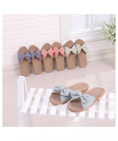 Bow Slippers Sandals for Women,Summer Fashion Anti-slip Linen Home Indoor Open Toe Espadrilles Anti-slip Flat Shoes Dark Blue...