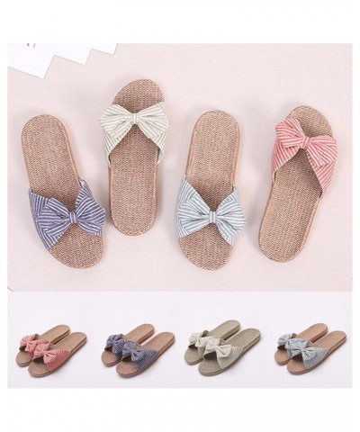 Bow Slippers Sandals for Women,Summer Fashion Anti-slip Linen Home Indoor Open Toe Espadrilles Anti-slip Flat Shoes Dark Blue...