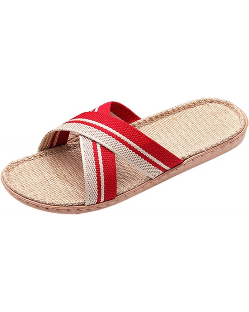 Warm Womens Slippers Size 11 Slippers For Womens Men Linen Shoes Women Summer Household Beach Slippers Sandals Floor Red➤➤202...