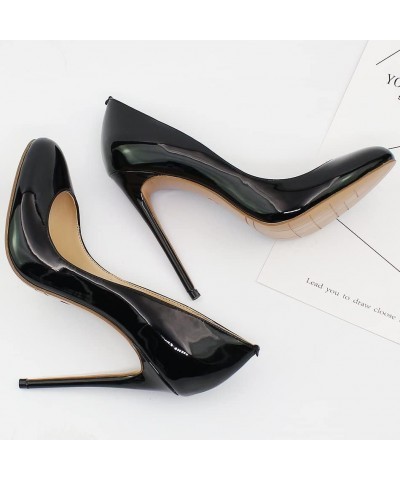 High Heels Spring Black Pumps Glossy Thin High Heels Wedding Party Heeled Round Toe Shoes Plus Size-10Cm Heel Pumps,6 $23.58 ...