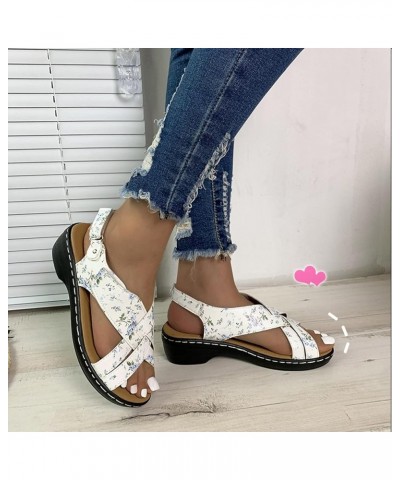 Women Retro Leather Hook Loop Wedge Sandals Crisscross Band Thong Sandals Female Non Slip Wear Resisting Beach 6.5 White $29....