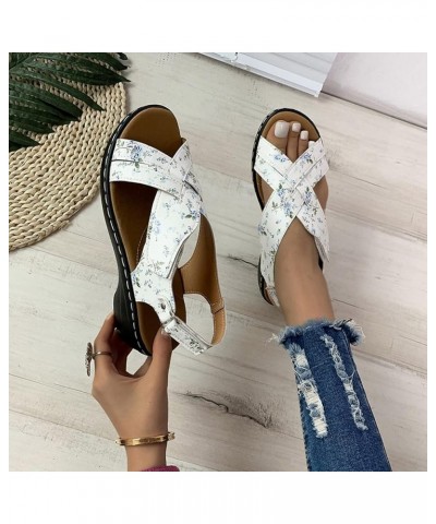 Women Retro Leather Hook Loop Wedge Sandals Crisscross Band Thong Sandals Female Non Slip Wear Resisting Beach 6.5 White $29....