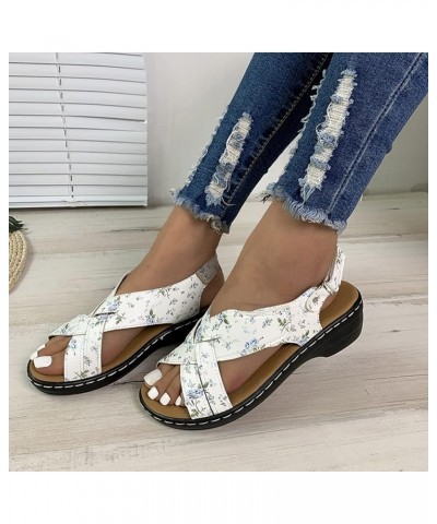 Women Retro Leather Hook Loop Wedge Sandals Crisscross Band Thong Sandals Female Non Slip Wear Resisting Beach 6.5 White $29....