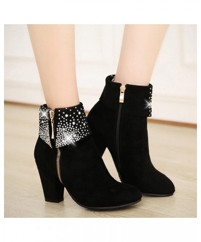 Women's Tie Knot Chelsea Pump Ankle Boots Closed Toe Stacked Heel Side Zipper Booties Black A1 $24.52 Boots