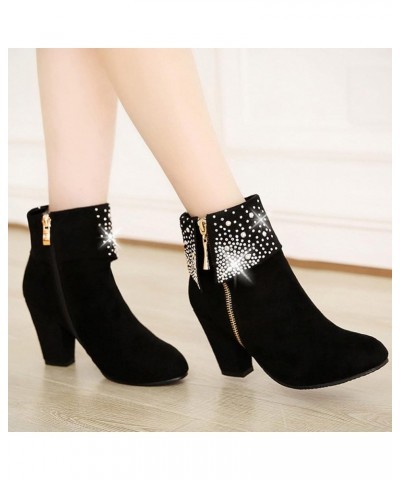 Women's Tie Knot Chelsea Pump Ankle Boots Closed Toe Stacked Heel Side Zipper Booties Black A1 $24.52 Boots