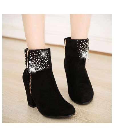 Women's Tie Knot Chelsea Pump Ankle Boots Closed Toe Stacked Heel Side Zipper Booties Black A1 $24.52 Boots