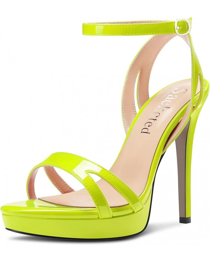 Women Stiletto High Platform Heel Peep Open Toe Sandals Ankle Strap Buckle Casual Cute Shoes Lime Green $37.81 Sandals