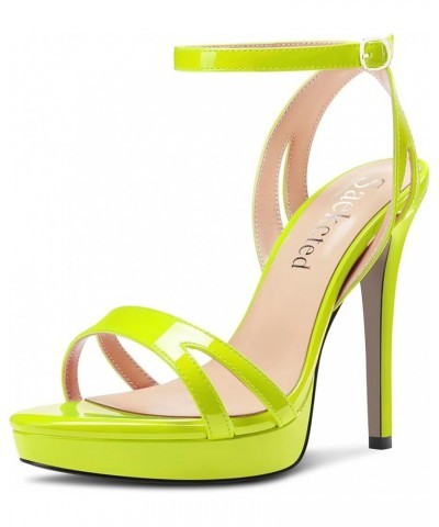 Women Stiletto High Platform Heel Peep Open Toe Sandals Ankle Strap Buckle Casual Cute Shoes Lime Green $37.81 Sandals