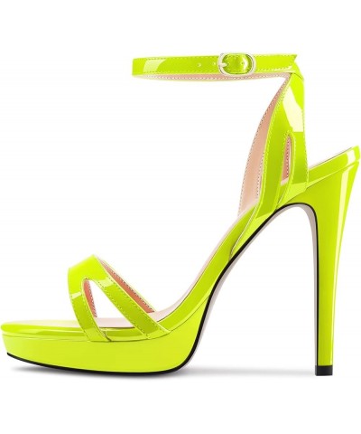 Women Stiletto High Platform Heel Peep Open Toe Sandals Ankle Strap Buckle Casual Cute Shoes Lime Green $37.81 Sandals