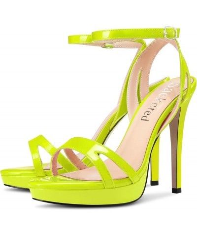 Women Stiletto High Platform Heel Peep Open Toe Sandals Ankle Strap Buckle Casual Cute Shoes Lime Green $37.81 Sandals