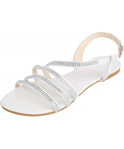 Rhinestone Flat Sandals for Women Slip On Sandals Open Toe Sandals Summer Comfortable Shoes (Black, 6.5-7) Silver 6.5-7 $9.93...