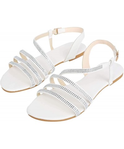 Rhinestone Flat Sandals for Women Slip On Sandals Open Toe Sandals Summer Comfortable Shoes (Black, 6.5-7) Silver 6.5-7 $9.93...