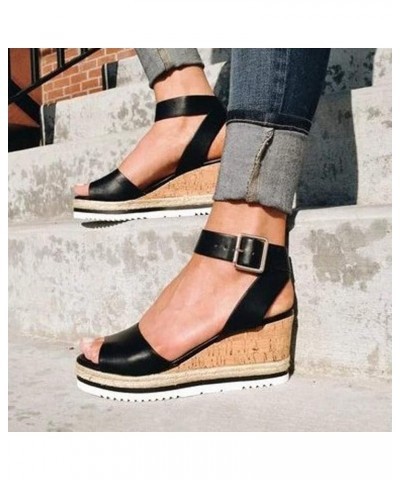 Beach Wedge Sandals for Women Trendy Peep toe Wedge Sandals Women Comfortable Wedge Sandals for Women Black $17.00 Sandals