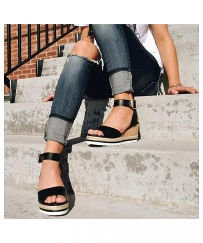 Beach Wedge Sandals for Women Trendy Peep toe Wedge Sandals Women Comfortable Wedge Sandals for Women Black $17.00 Sandals