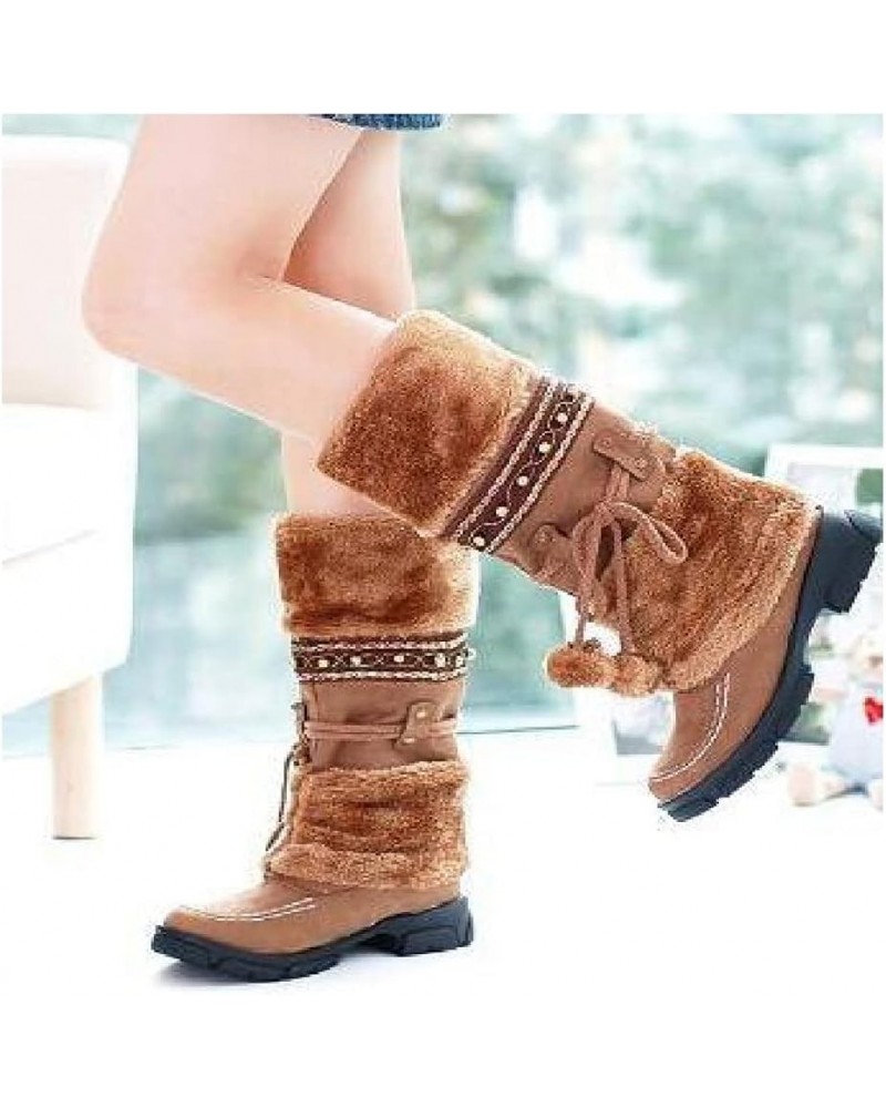 NANFAN Western Cowboy Boots Women Winter Snow Boot Suede Leather Snowshoes with Fringed Anti-Slip Cotton Mid Calf Boot Warm S...