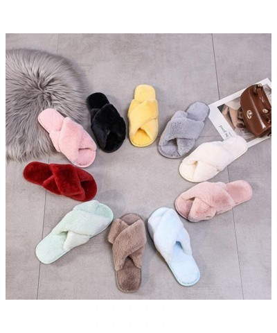 Fluffy Slippers for Women Teen Girls Cross Band Fuzzy Furry Cozy Warm Soft Comfy Home Non-Slip Open Toe Black $18.80 Slippers