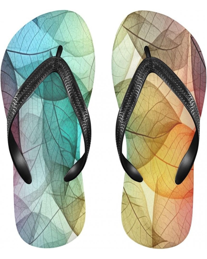 Flip Flop Sandals for Teen Men Women - Colorful Leaves Watercolor Shoes Waterproof Outdoor Summer Slippers 2-3 Women $8.50 Sa...