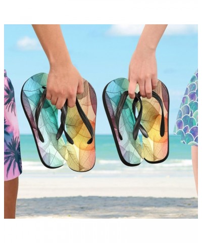 Flip Flop Sandals for Teen Men Women - Colorful Leaves Watercolor Shoes Waterproof Outdoor Summer Slippers 2-3 Women $8.50 Sa...