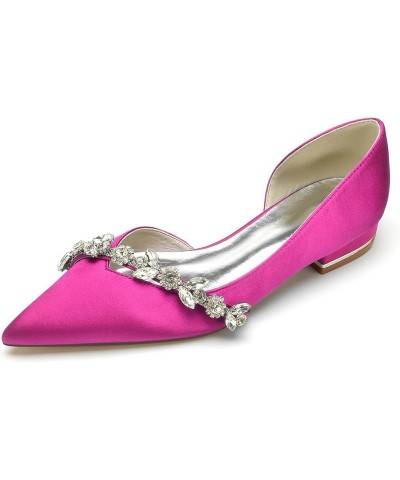 Women's Slip On Wedding Flats Pointed Closed Toe Bride Shoes Satin Low Heel Sandles with Crystals Party Dress Shoes Fuchsia $...