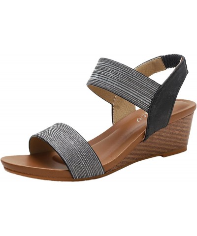 Women's New Summer Large Wedge Heel Fashion Roman Fairy Sandals Heels Sandals for Women Size 4 Black $14.90 Sandals